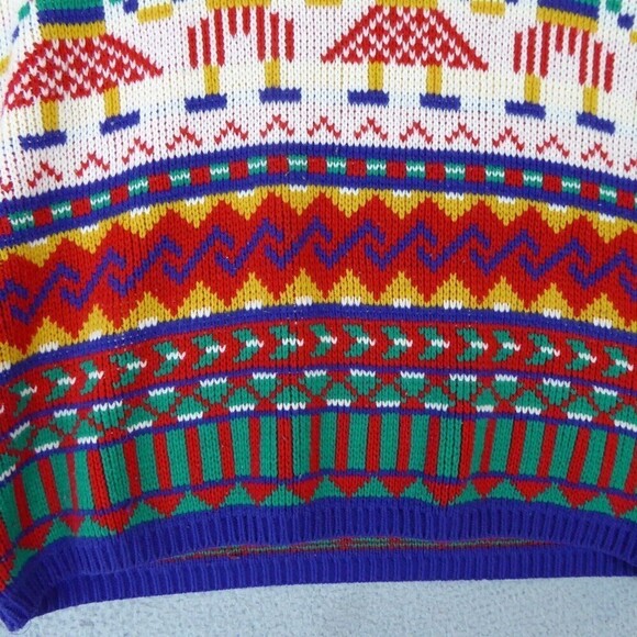 Vintage One Step Up Sweater Womens M  Bright Colors Dancing All Over 80s Loose - Picture 2 of 10